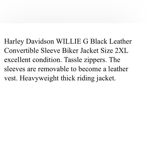 HARLEY DAVIDSON WILLIE G LEATHER CONVERTIBLE BIKER JACKET Original Price $560.00 - Picture 14 of 15